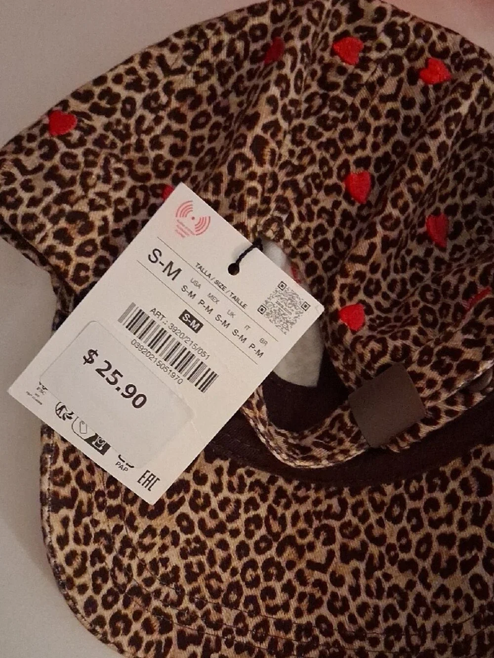 NWT - Zara Leopard Print Baseball Cap with Red Heart Accents